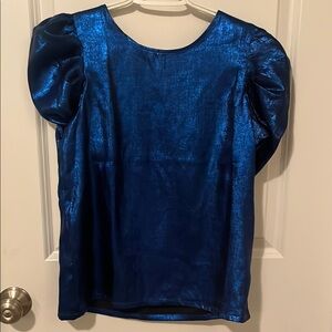 TCEC Blue Shiny Puff Sleeve Blouse